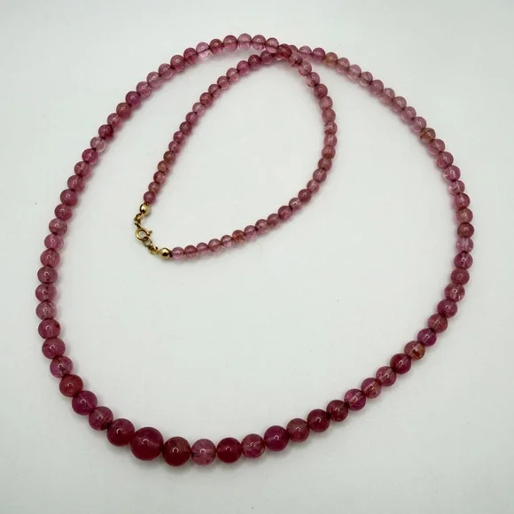 ~25" Graduated PINK TOURMALINE beaded necklace w/ 14kt yellow gold C-clasp! - Picture 12 of 16